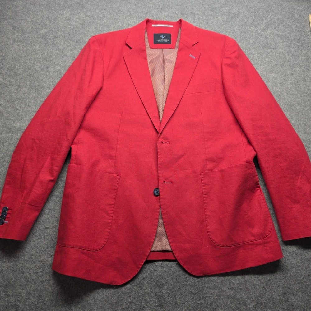 TailorByrd Red Linen Blend Nantucket Preppy Two Button Blazer Sport Jacket 42R